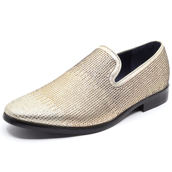 metrocharm Other - Gold Men's Rhinestone Classic Smoking Dress Tuxedo Loafers Slip On Shoes